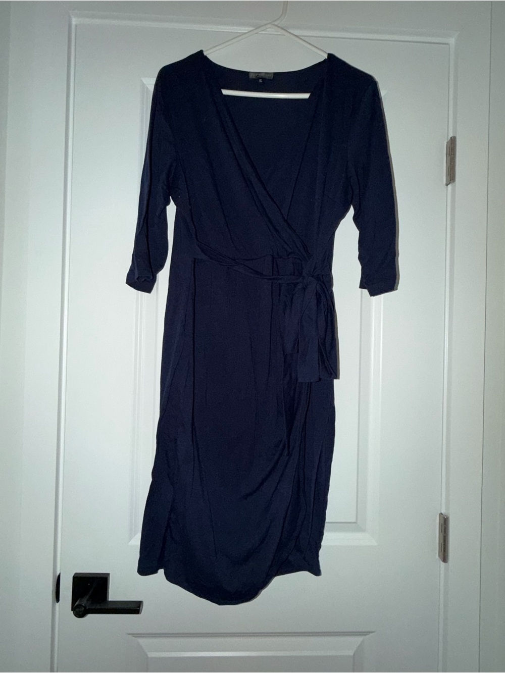Berry Dress Women’s XL Navy Blue Wrap Midi Dress 3/4 Sleeve Tie Waist